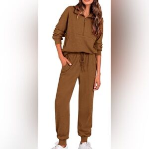 pretty garden Brown Ribbed Tracksuit Set